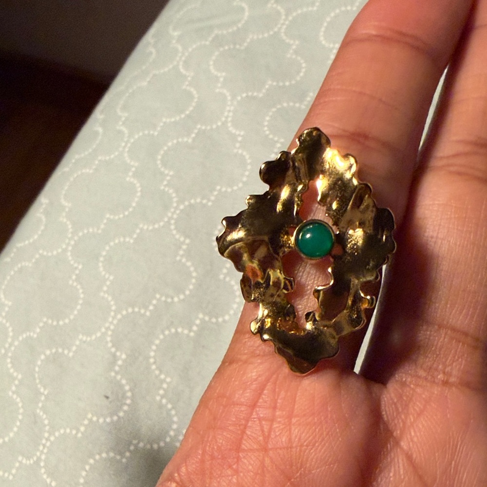 Gold Statement Ring With Green Stone - image 5